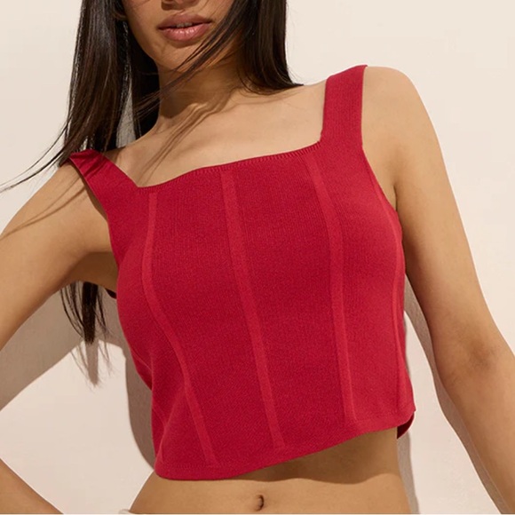 Tops - Nuon Red corset-style cotton top